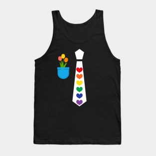 Cute rainbow hearts funny tie costume tulips suit pocket Tank Top